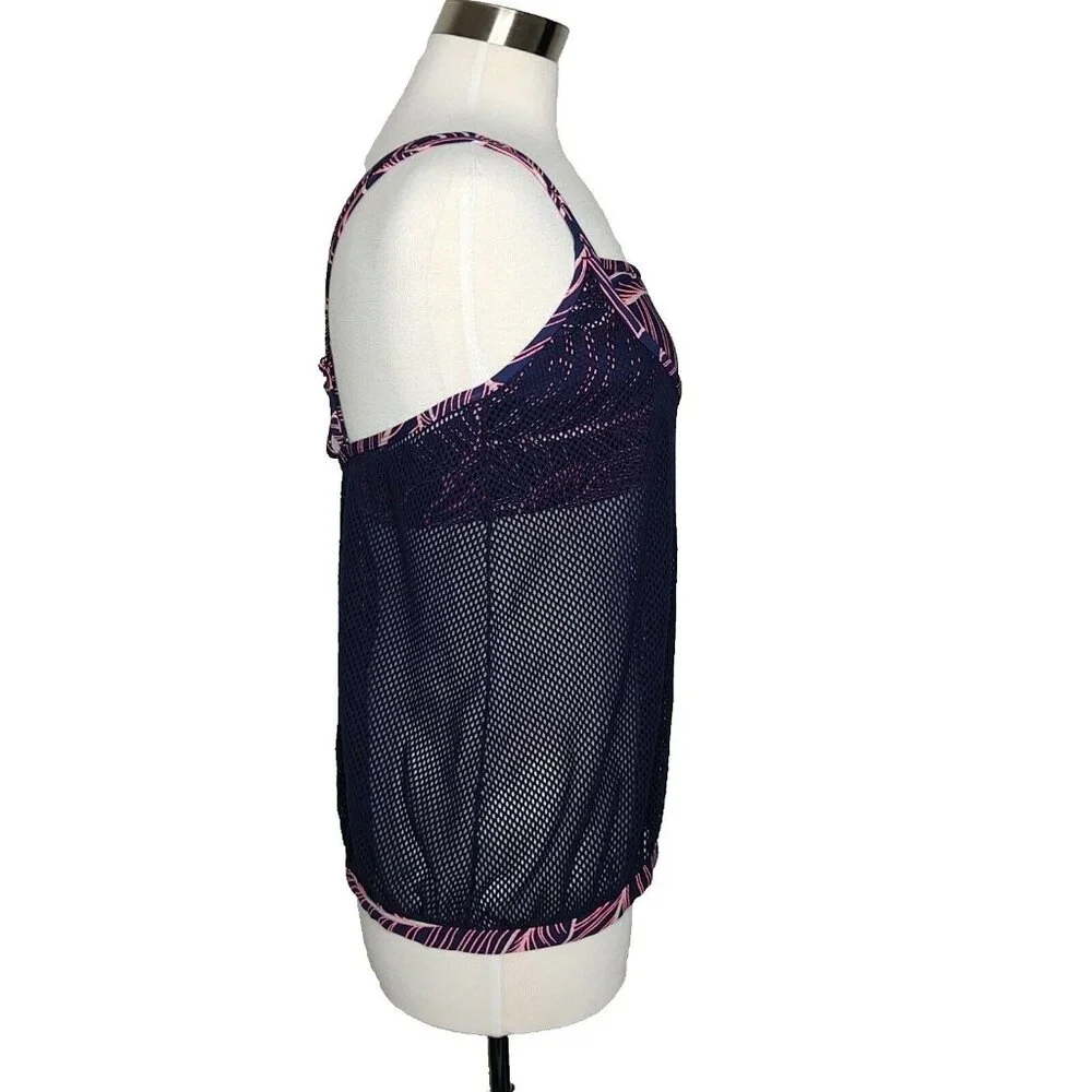 Anne Cole Locker Swim Tankini top Mesh Overlay with attatched crop top XL